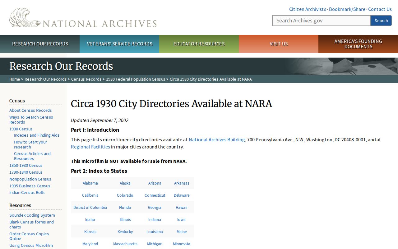 Madison County city directory years listed by the National Archives