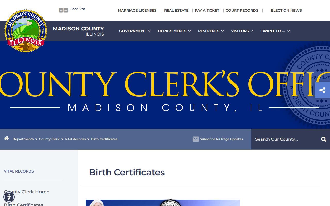Madison County residents directory birth record request