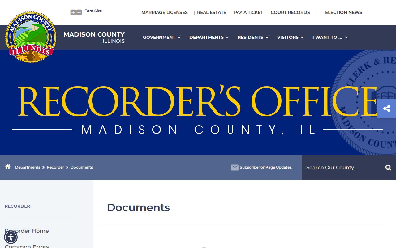 Madison County previous residents Recorder document categories