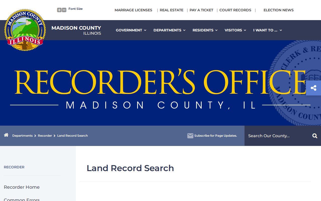 Madison County street directory Recorder land search page
